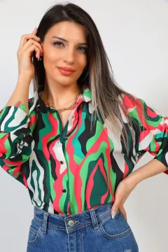 Kadın Desenli Gömlek (40-44 Beden Aralığında Uyumludur) Yeşil