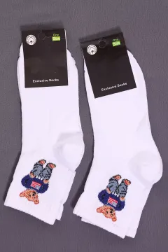 Kadın Desenli İkili Soket Çorap (35-40 Beden Aralığında Uyumludur) Beyaz