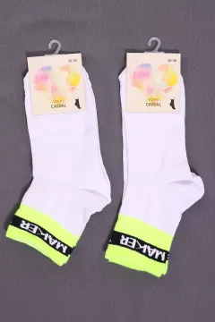 Kadın Desenli İkili Soket Çorap(36-40 Beden Aralığında Uyumludur) Neon Sarı