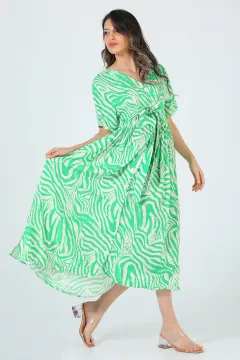 Kadın Desenli Kısa Kollu Elbise Yeşil