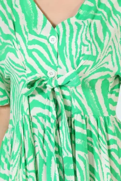 Kadın Desenli Kısa Kollu Viskon Elbise Yeşil