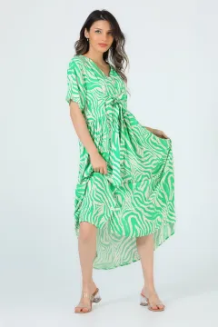Kadın Desenli Kısa Kollu Elbise Yeşil