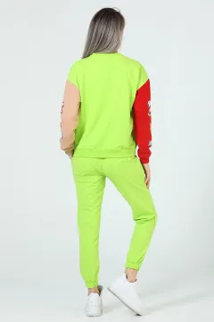 Kadın Desenli Paça Lastikli İkili Takım Neon Yeşil