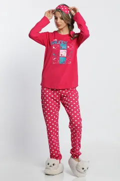 Kadın Desenli Pijama Takımı Fuşya