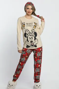 Kadın Desenli Pijama Takımı Bej