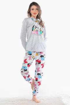 Kadın Desenli Pijama Takımı Gri