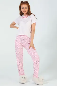 Kadın Desenli Pijama Takımı Krempembe