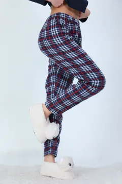 Kadın Desenli Polar Alt Pijama Lacivert