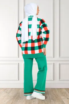 Kadın Desenli Triko Tunik Pantolon İkili Takım Yeşil