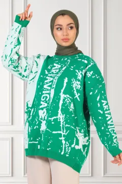 Kadın Desenli Triko Tunik Yeşil