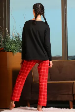 Kadın Desenli Uyku Bantlı Pijama Takımı Siyah