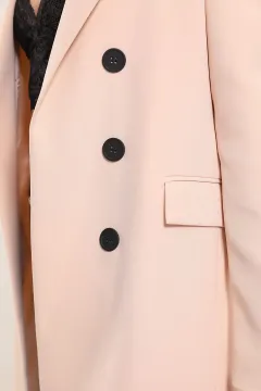 Kadın Düğme Detaylı Astarlı Blazer Ceket Bej