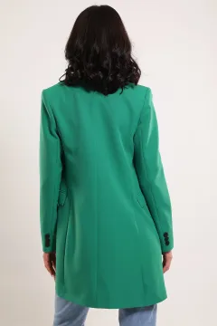 Kadın Düğme Detaylı Astarlı Blazer Ceket Yeşil
