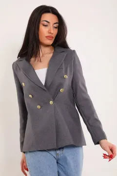 Kadın Düğme Detaylı Blazer Ceket Antrasit
