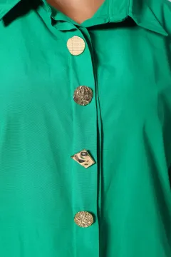 Kadın Düğme Detaylı Oversize Gömlek Yeşil