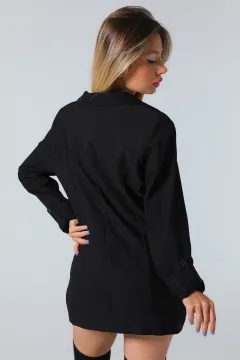 Kadın Düğmeli Blazer Ceket Siyah