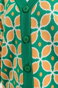 Kadın Düğmeli Desenli Triko Hırka Yeşil