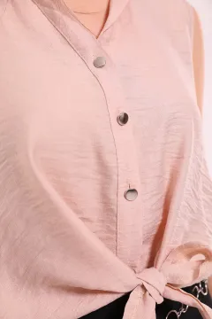 Kadın Düğmeli Ön Bağlama Detaylı Gömlek Bej