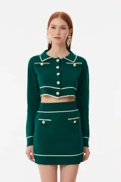 Kadın Etek Bluz Triko İkili Takım Yeşil