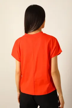 Kadın Etek Ucu Baskılı Oversize T-shirt Nar Çiçeği