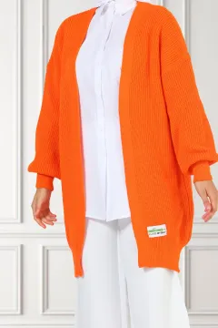 Kadın Etiket Detaylı Triko Hırka Orange