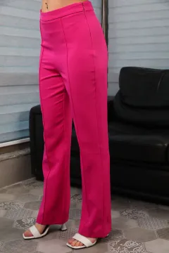 Kadın Fermuarlı Çimalı Pantolon Koyufuşya