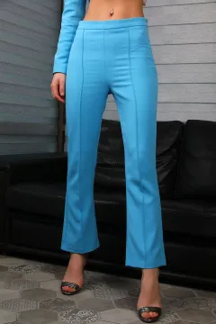 Kadın Fermuarlı Çimalı Pantolon Mavi