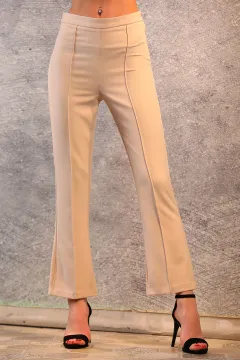 Kadın Fermuarlı Çimalı Pantolon Taş