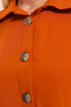Kadın Gömlek Yaka Düğmeli Tunik Kiremit
