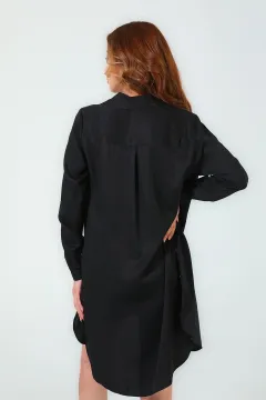 Kadın Gömlek Yaka Ön Ve Yanlar Düğmeli Tunik Siyah