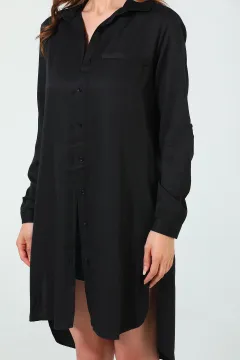 Kadın Gömlek Yaka Ön Ve Yanlar Düğmeli Tunik Siyah