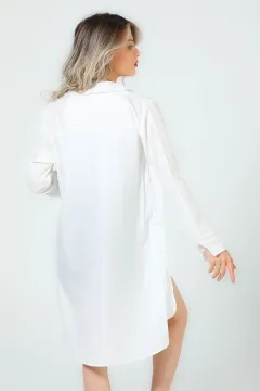 Kadın Gömlek Yaka Ön Ve Yanlar Düğmeli Tunik Beyaz