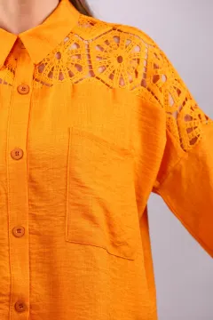 Kadın Güpürlü Gömlek Pantolon İkili Takım Orange