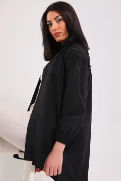 Kadın Hakim Yaka Dantel Detaylı Gömlek Tunik Siyah