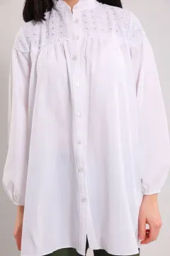 Kadın Hakim Yaka Dantel Detaylı Gömlek Tunik Beyaz
