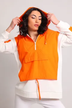 Kadın Kapüşonlu Ön Fermuar Detaylı Sweatshirt Orange
