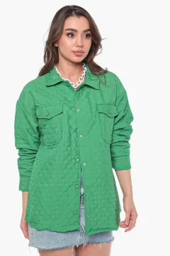 Kadın Kapitoneli Çıtçıtlı Ceket Yeşil