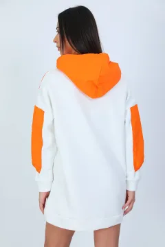 Kadın Kapşonlu Ön Fermuar Detaylı Sweatshirt Orange