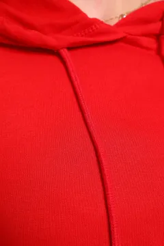 Kadın Kapüşonlu Basic Sweatshırt Kırmızı
