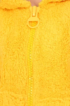 Kadın Kapüşonlu Cepli Peluş Sweatshırt Sarı