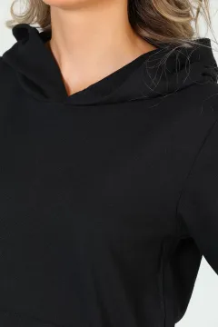 Kadın Kapüşonlu Ön Cep Detaylı Sweatshirt Siyah