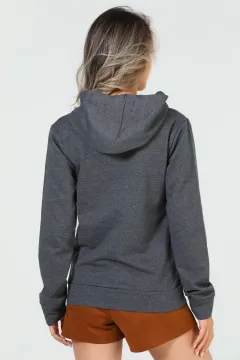 Kadın Kapüşonlu Ön Cep Detaylı Sweatshirt Antrasit