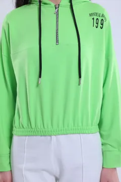 Kadın Kapüşonlu Önü Fermuar Detaylı Sweatshirt Fıstık Yeşili