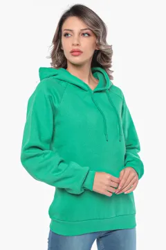 Kadın Kapüşonlu Şardonlu Sweatshırt Yeşil