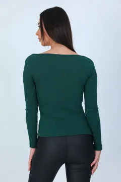 Kadın Kare Kalp Yaka Kaşkorse Bluz Yeşil