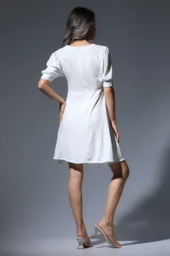 Kadın Kare Yaka Likralı Elbise Krem