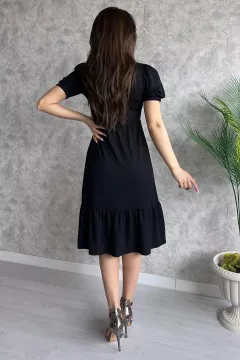 Kadın Kare Yaka Örme Elbise Siyah