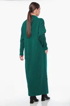 Kadın Kendinden Desenli Triko Elbise Yeşil