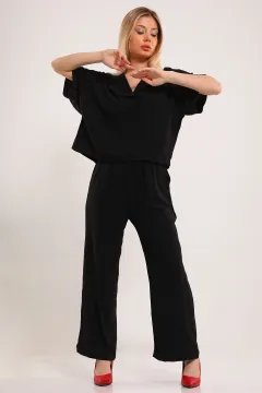 Kadın Kısa Kollu Pantolon Bluz İkili Takım Siyah