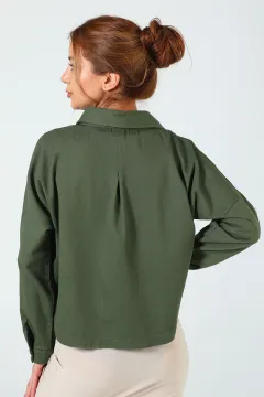 Kadın Kol Apoletli Gabardin Ceket Gömlek Haki
